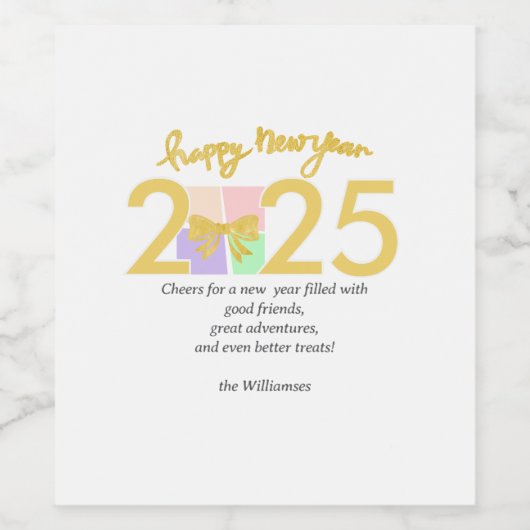 Simple Elegant Christmas New Year Gift Box Bow ワインラベル (シングルラベル)