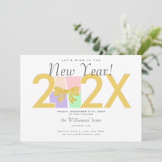 Simple Elegant Christmas New Year Gift Box Bow 招待状 (スタンド正面)