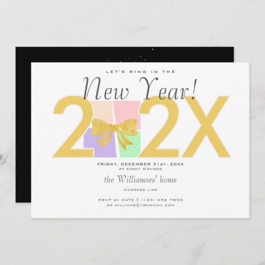 Simple Elegant Christmas New Year Gift Box Bow 招待状 (正面/裏面)