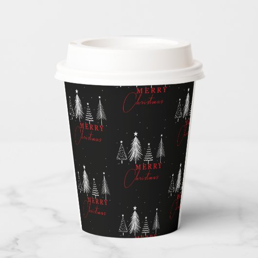 Simple Elegant Christmas Pine Tree | Black 紙コップ (裏面)