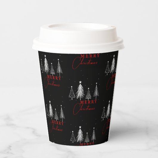 Simple Elegant Christmas Pine Tree | Black 紙コップ (正面)