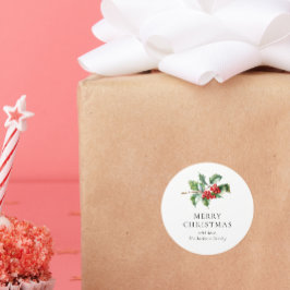 Simple Elegant Christmas Watercolor Botanical ラウンドシール