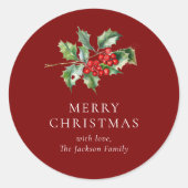 Simple Elegant Christmas Watercolor Botanical Clas ラウンドシール (正面)