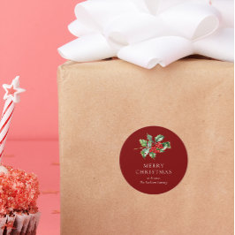 Simple Elegant Christmas Watercolor Botanical Clas ラウンドシール