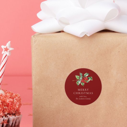 Simple Elegant Christmas Watercolor Botanical Clas ラウンドシール