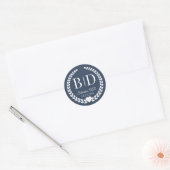 Simple Elegant Cool Deep Blue Monogram Wedding  ラウンドシール (封筒)
