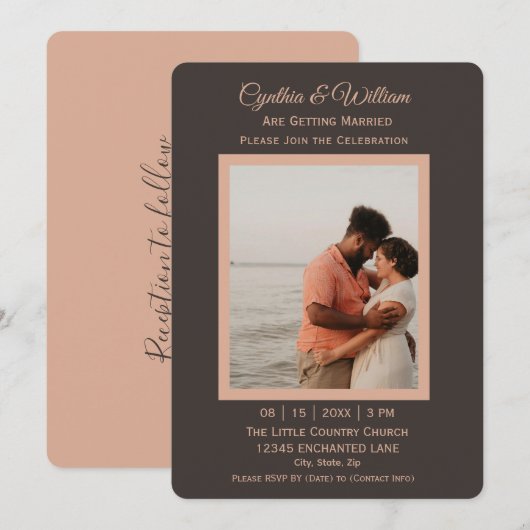 Simple Elegant Custom Photo Wedding 招待状 (正面/裏面)