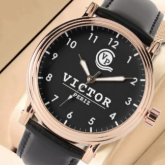 Simple elegant  customizable Monogram  Black 腕時計