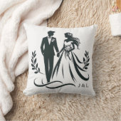 Simple Elegant Customizable Monogram Wedding Gift クッション (ブランケット)