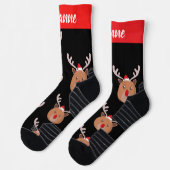 Simple Elegant Cute Reindeer Christmas Family ソックス (左)