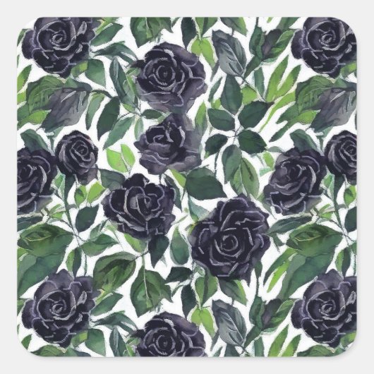 Simple elegant dark roses print スクエアシール (正面)