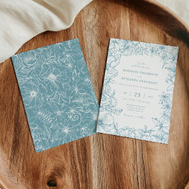 Simple Elegant Dusty Blue Floral Garden Wedding 招待状