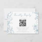 Simple Elegant Dusty Blue Floral QR Code Wedding 出欠カード (正面)