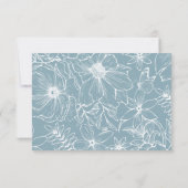 Simple Elegant Dusty Blue Floral QR Code Wedding 出欠カード (裏面)