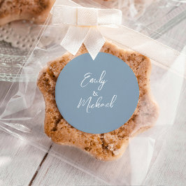 Simple Elegant Dusty Blue Script Minimal Wedding ラウンドシール