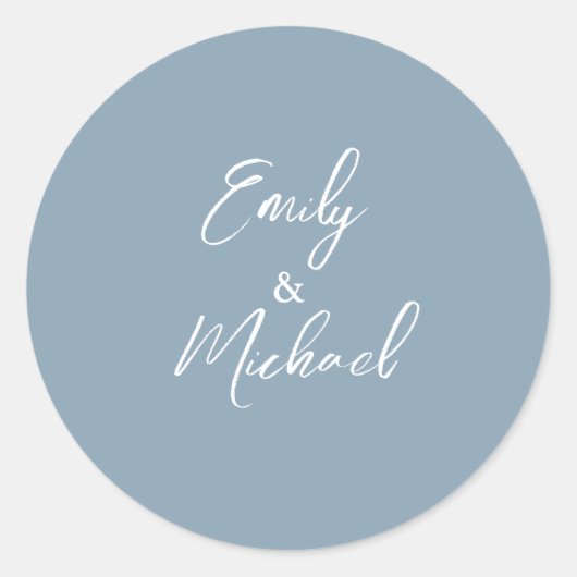 Simple Elegant Dusty Blue Script Minimal Wedding ラウンドシール (正面)