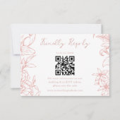 Simple Elegant Dusty Pink Floral QR Code Wedding 出欠カード (正面)