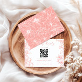 Simple Elegant Dusty Pink Floral QR Code Wedding 出欠カード