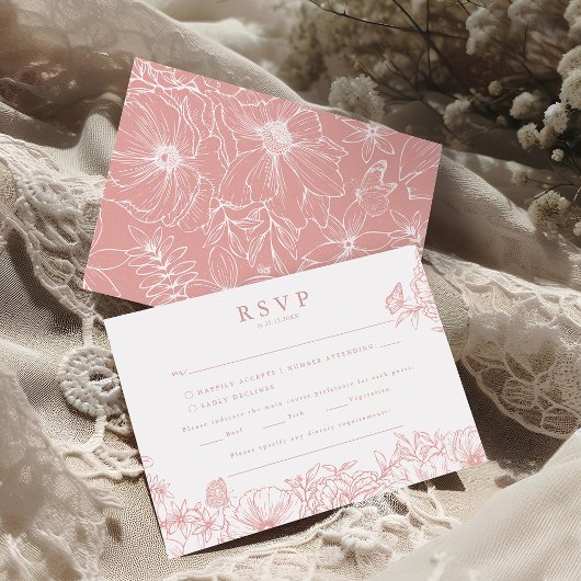 Simple Elegant Dusty Pink Garden Wedding RSVP エンクロージャーカード