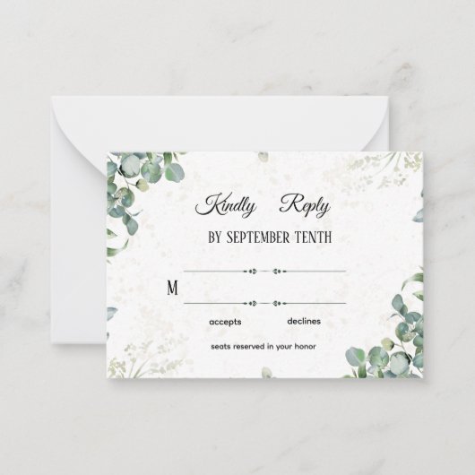 Simple Elegant Eucalyptus Greenery Wedding RSVP Ca ノートカード (正面)