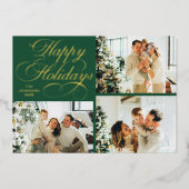 Simple Elegant Family 3 Photo Collage Christmas 箔シーズンカード (正面)