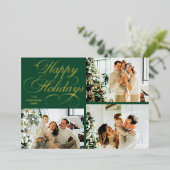 Simple Elegant Family 3 Photo Collage Christmas 箔シーズンカード (立ち正面)