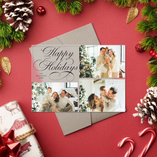 Simple Elegant Family Photo Collage Christmas Card アクリル招待状 (インサイチュ (クリスマス))