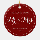Simple Elegant First Christmas Married Mr and Mrs セラミックオーナメント (裏面)