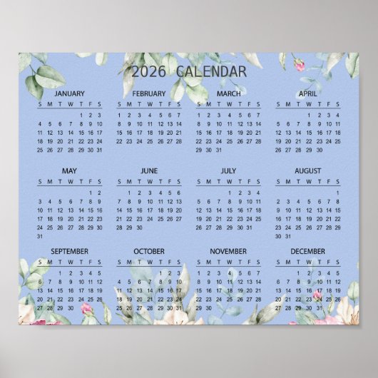 Simple Elegant Floral Botanical 2026 Calendar |  ポスター (正面)