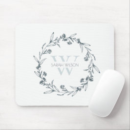Simple Elegant Floral Laurel Wreath Monogram マウスパッド