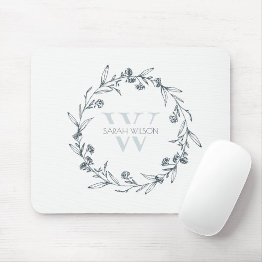 Simple Elegant Floral Laurel Wreath Monogram マウスパッド (マウス)