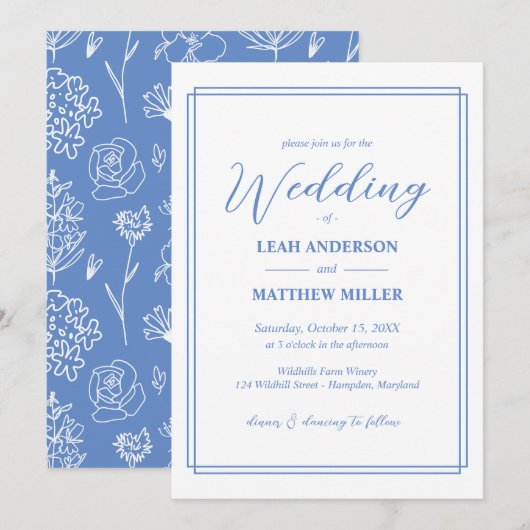 Simple Elegant Floral Pattern Wedding Invitation 招待状 (正面/裏面)