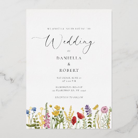 Simple Elegant Floral Wedding 箔招待状 (正面)