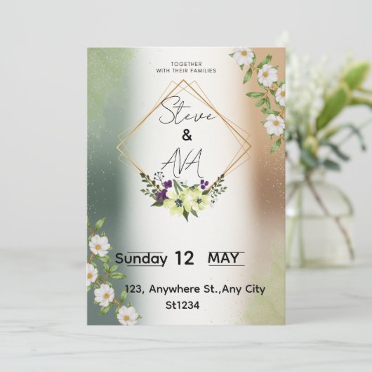 Simple Elegant Floral Wedding Invitation 招待状 (スタンド正面)