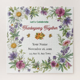 Simple Elegant Flower Framed Friendsgiving ジグソーパズル