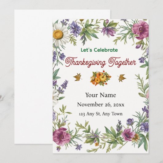 Simple Elegant Flower Framed Friendsgiving 招待状 (正面/裏面)