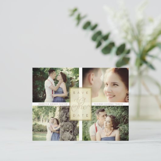 Simple Elegant Four Photos Couple in Love 案内ポストカード (スタンド正面)