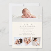 Simple Elegant Gender Neutral Photo Collage Birth 案内状 (正面)
