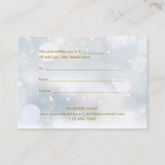 Simple Elegant Gift Certificate Snow Scene 割引カード (裏面)