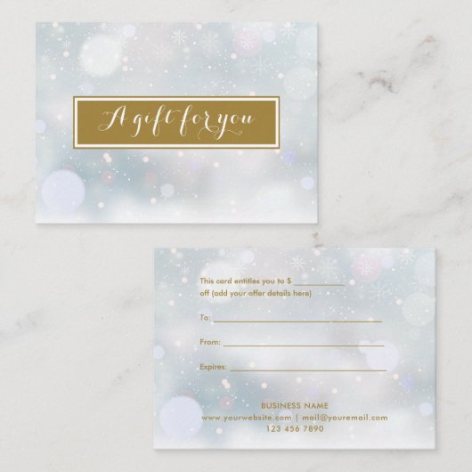 Simple Elegant Gift Certificate Snow Scene 割引カード (正面/裏面)