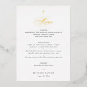 Simple Elegant Gold Cross Calligraphy Baptism Menu 箔招待状 (正面)
