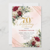 Simple Elegant Gold Floral 70th Birthday Invites 招待状 (正面)