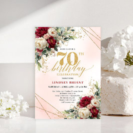 Simple Elegant Gold Floral 70th Birthday Invites 招待状