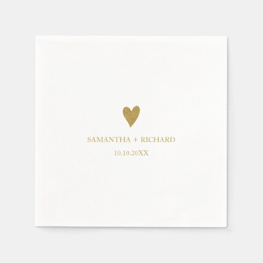 Simple Elegant Gold Heart Wedding Personalized  スタンダードカクテルナプキン (正面)