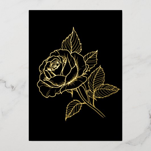 Simple Elegant Gold Rose Black Note Card 箔シーズンカード (正面)