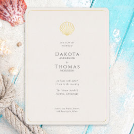 Simple Elegant Gold Seashell Wedding invitation 箔招待状