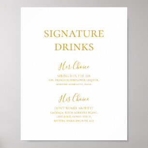 Simple Elegant Gold Signature Drinks Sign ポスター