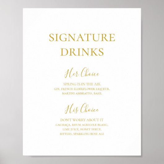 Simple Elegant Gold Signature Drinks Sign ポスター (正面)