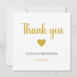 Simple Elegant Gold Wedding Thank You Note Card サンキューカード