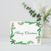 Simple Elegant Green Leaf Decor Merry Christmas Ho シーズンポストカード (スタンド正面)